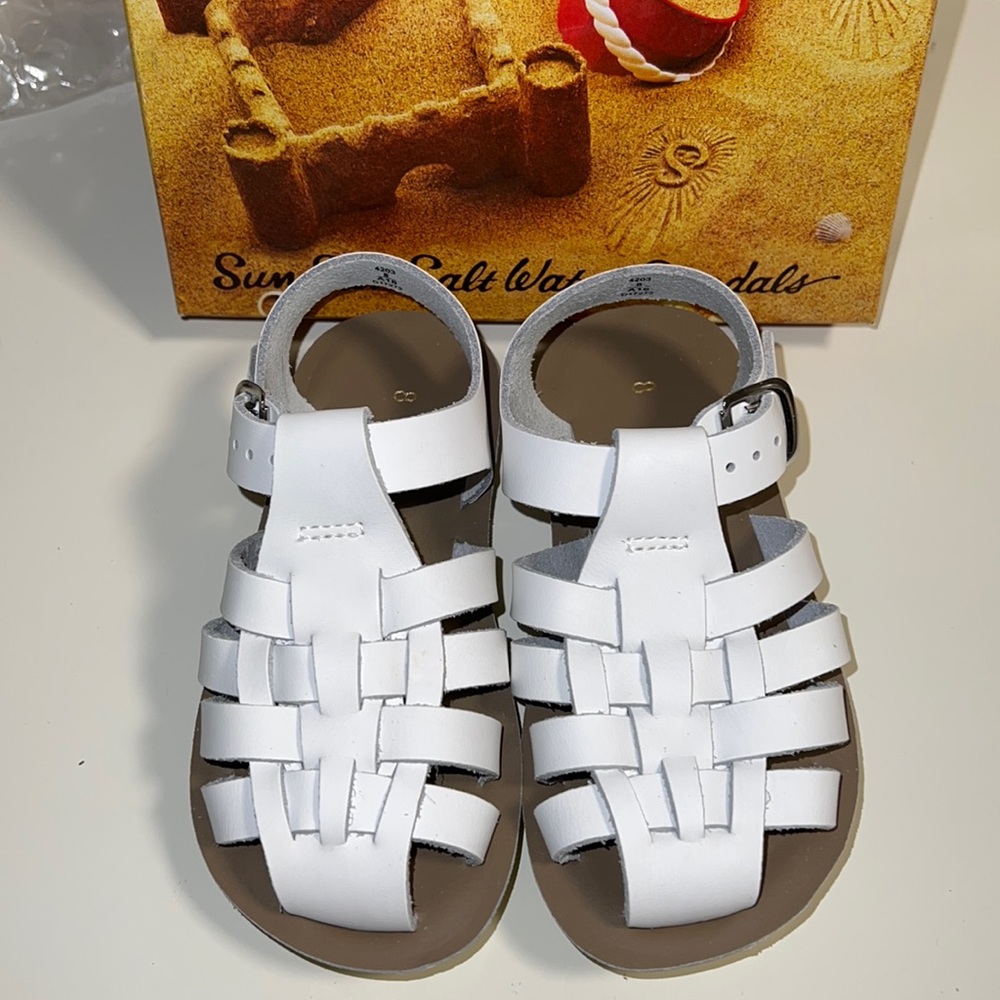 AUTH NIB Salt Water Sandal by Hoy Shoes Sun-San - Sailors WHITE